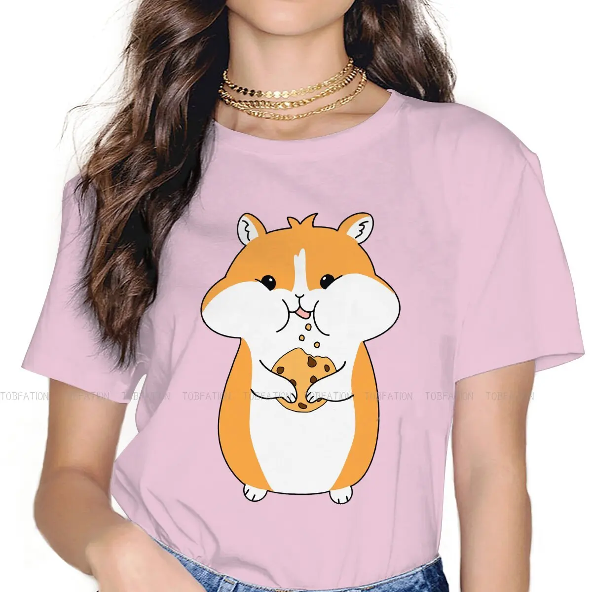 Hungry Cookie Munchie  Women Clothing Guinea Pig Graphic Print Female Tshirts Vintage Graphic Tops Tee Kawaii Girls Streetwear