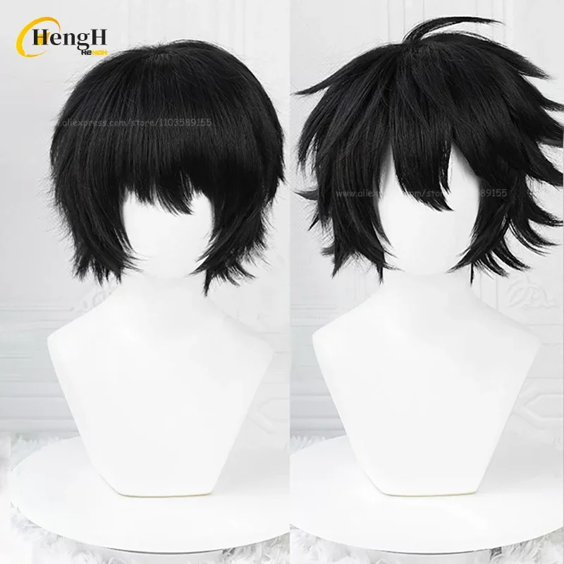 In Stock Synthetic Wig Anime L·Lawliet Unisex Short 35cm Black Cosplay Wig Heat Resistant Hair Halloween Party Wigs + A Wig Cap