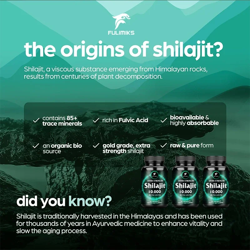 Original Shilajit Capsules 10000mg High Purity Mineral Supplement Pure Shilajit with 85+ Trace Minerals Enhance Men Performance