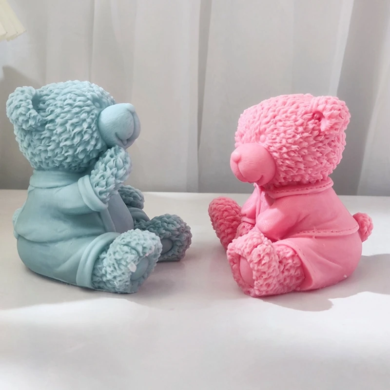 Sitting Bear Plaster Doll-Silicone Mold Homemade Bear Mold DIY Colored Gypsum Mold Home Decor