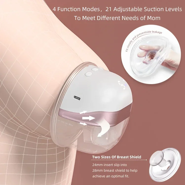 Anly Kiss Wearable Breast Pump Electric Hands Free Portable Wireless 28mm Breastfeeding pump with 4 Modes