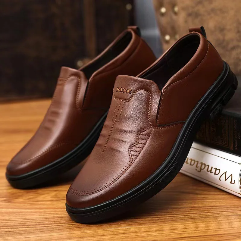 Men's shoes 2025 autumn new item men's casual leather shoes with cow tendon sole British solid color men's shoes for business
