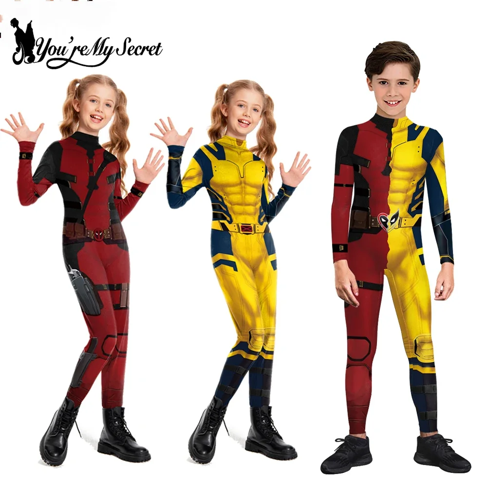 Kids Deadpool Wolverine Cosplay Costume Superhero Boys Girls Superhero Children Halloween Party Bodysuit Elastic Zenti Jumpsuits