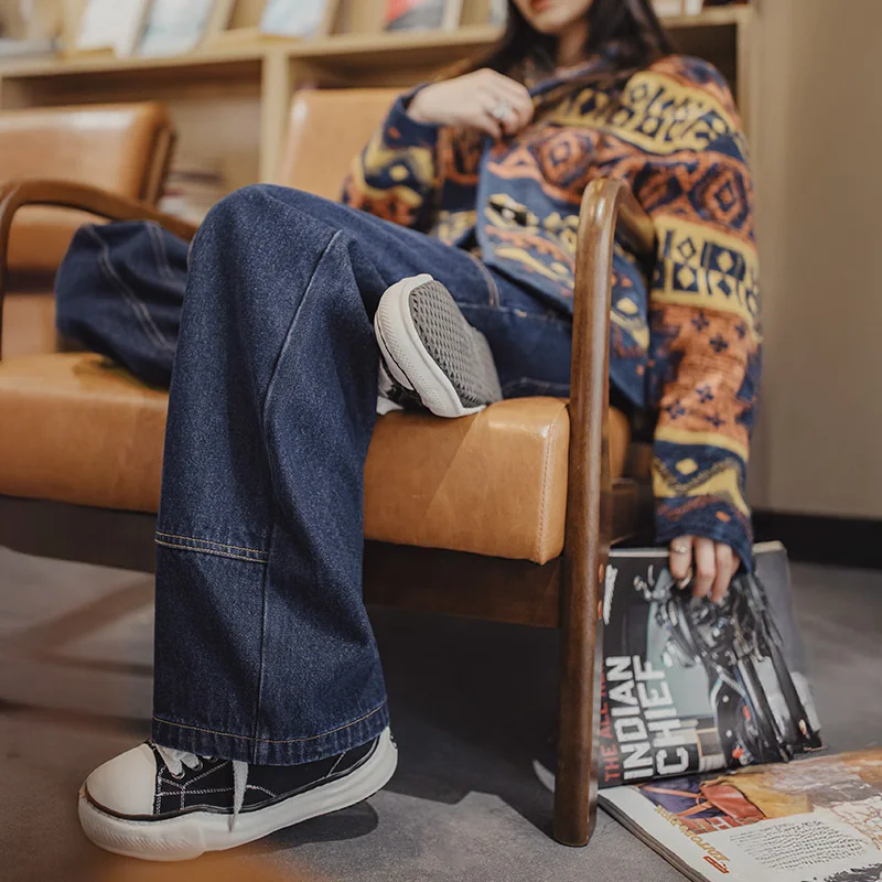 

Maden Повседневная джинсовая рабочая одежда на 10,5 унций, джинсы, прямые женские брюки с саржевой текстурой, замшевая кожаная нашивка на молнии YKK, синие брюки