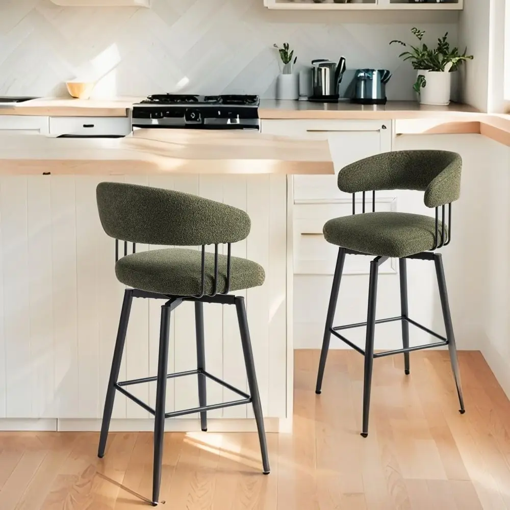 

Комплект из 2-х поворотных барных стульев, высота сиденья 31,5 дюйма, современные барные стулья в стиле середины века, цвет охотничьего зеленого, с металлическими ножками, обитые тканью.