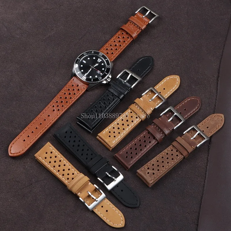 18mm 20mm 22mm Vintage Genuine Leather Strap Men Women Universal Cowhide WatchBand Breathable Bracelet Sport Wristbelt Accessory