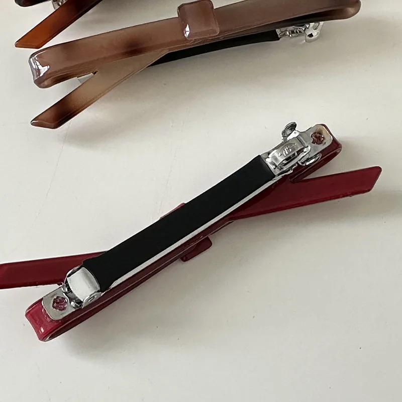 New Korean Fashion 7CM Geometric Bow Pure Color Hairpin Edge Clip Elegant Acetic Acid Duckbill Hair Accessories For Woman Girls