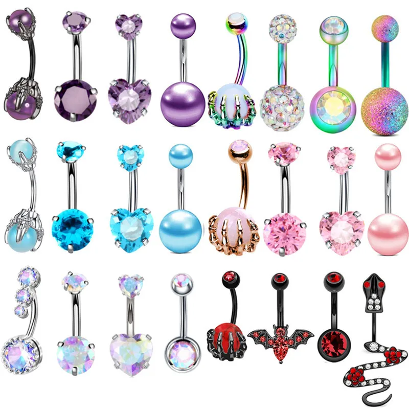 4PC Claw Belly Button Piercing Set Surgical Steel Crystal Belly Piercing Bulk Women Bee Navel Bar Pack Cz Belly Ring Lot Ombligo