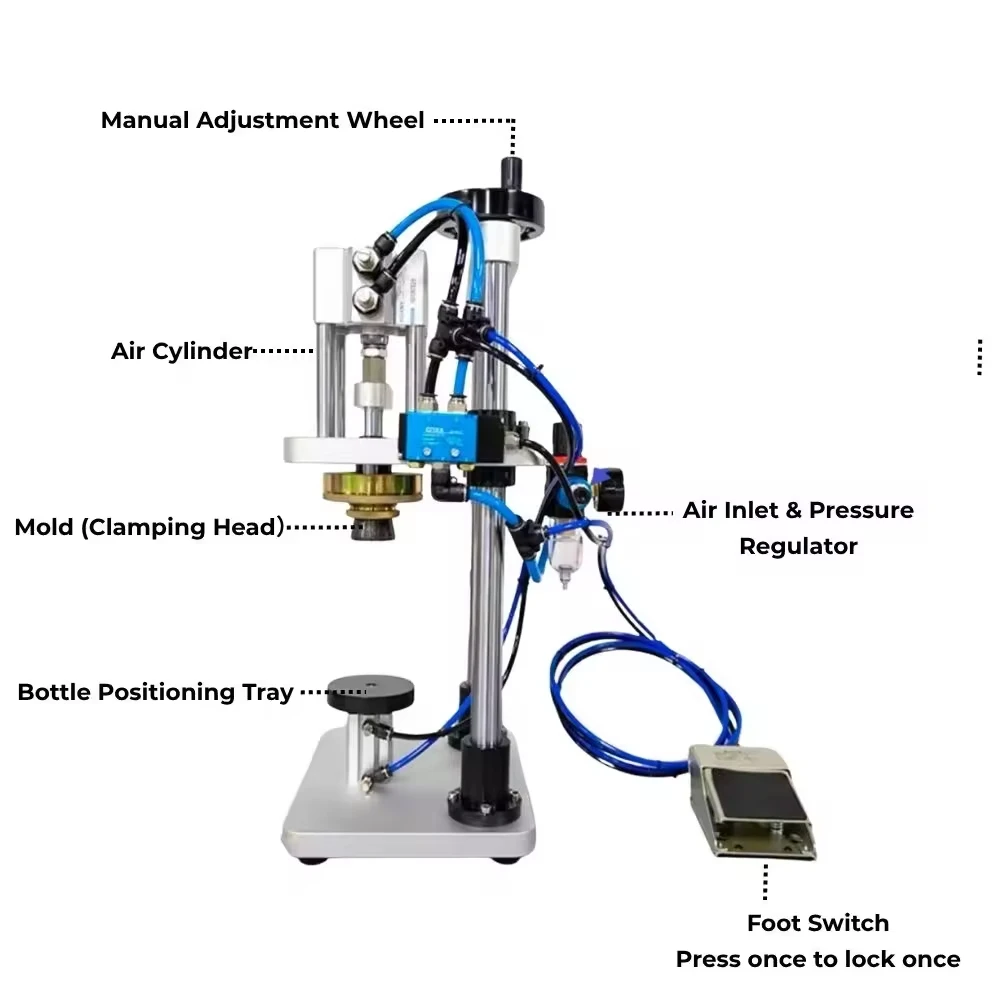 Pneumatic Perfume Bottle Crimping Machine Semi Automatic Spray Pump Cap Capper Fragrance Bottle Collar Pressing Capping