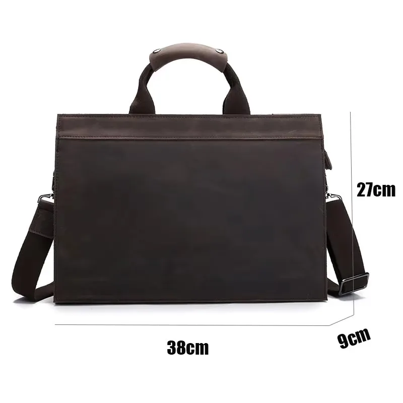 ยี่ห้อกระเป๋าเอกสารผู้ชาย Crazy Horse กระเป๋าแล็ปท็อปหนังแท้ขนาดใหญ่ความจุกระเป๋าเอกสารผู้ชาย PURE สีกระเป๋าแล็ปท็อป