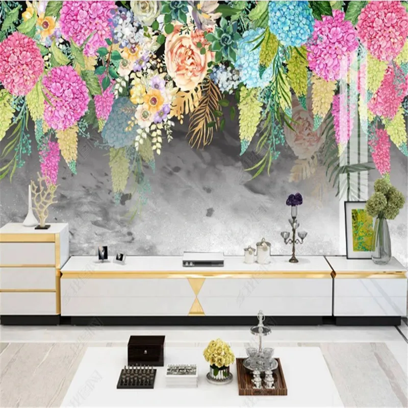 

Hand Painted Watercolor Walllpaper for Living Room Flowers Blooming Garden TV Sofa Background Wall Papers Bedroom Decor Mural