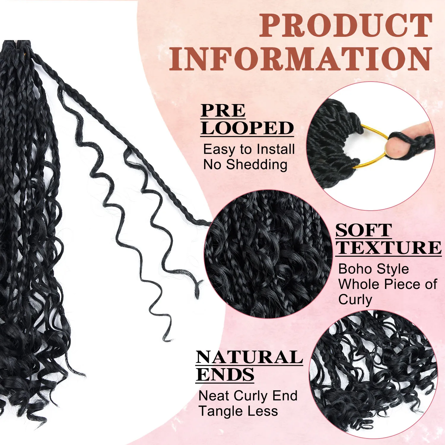 Short Synthetic Goddess Boho Box Crochet Braids Hair With Curl Ends 1Pack/Lot Boho Bob Box Braids Crochet Hair Extensions