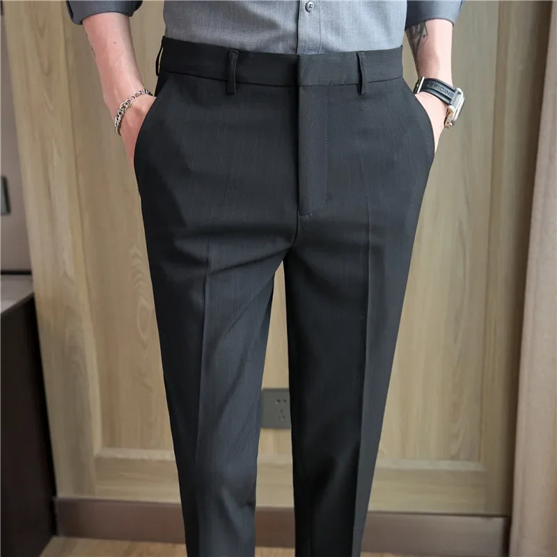 Men Dress Pants Trousers 2024 Spring Business Casual Formal British Style Slim Office Social Suit Pants High Quality Streetwear