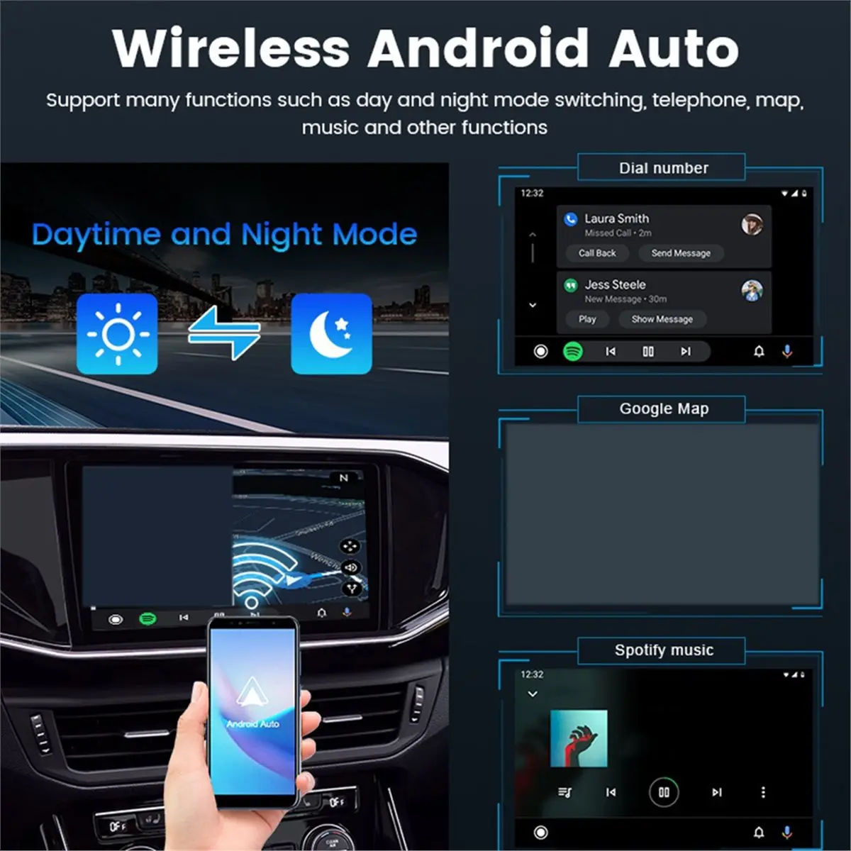 Homegood Wireless 2-in-1 Adapter Wireless Android Auto CarPlay 1 to 2 Smart Car Box Plug Play OTA Upgrade for CarPlay Cars