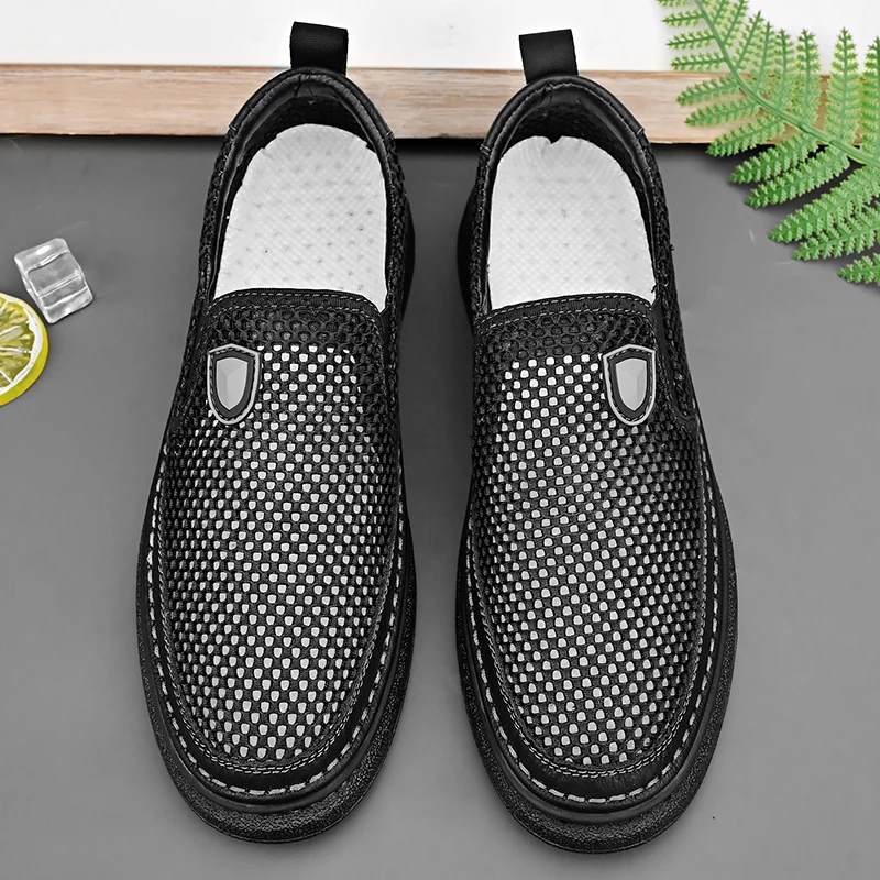 Mesh Breathable Men Shoes Summer Slip On Men Casual Leather Shoes Soft Flats Hot Sale Driving Shoes Breathable waterproof shoes