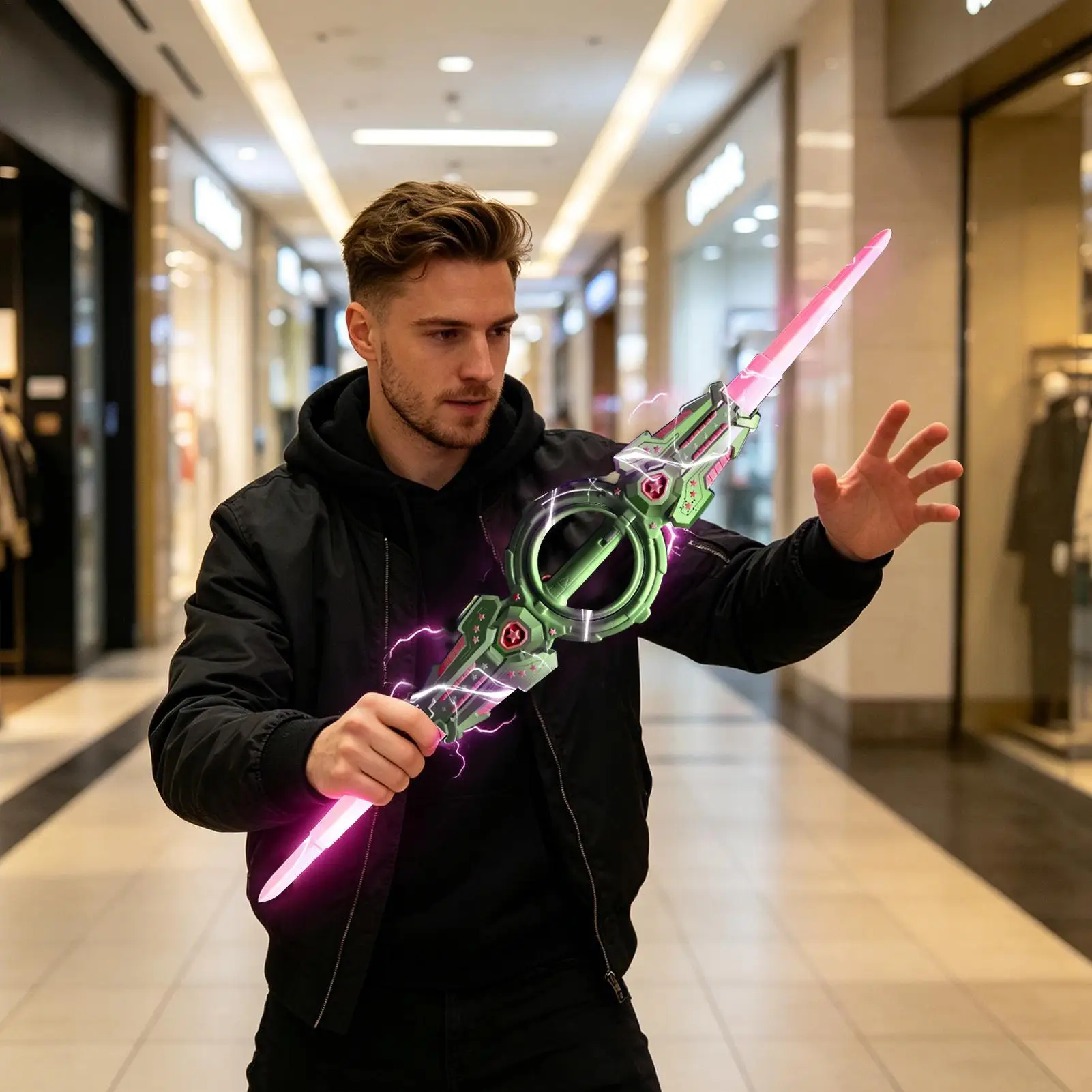 Rotate Sword Double Ended Retractable Multi-Color Flash LED Light Toy Glow in The Dark Outdoor Toy Cosplay Sword Toys Kids Adult