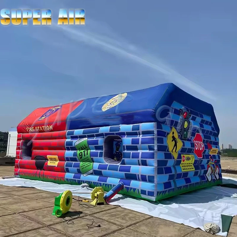 Venda quente barraca inflável personalizada dos desenhos animados posto de bombeiros inflável e delegacia de polícia para eventos
