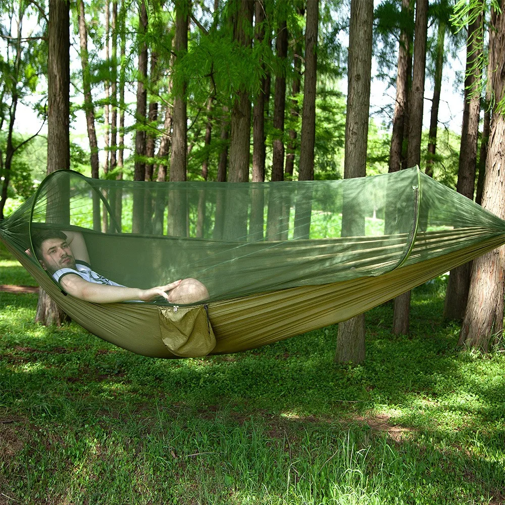 Camping Hammock With Mosquito Mesh Single Double Automatic Quick Opening Outdoor Camping Hammocks 250x120cm Sleeping Net Hammock