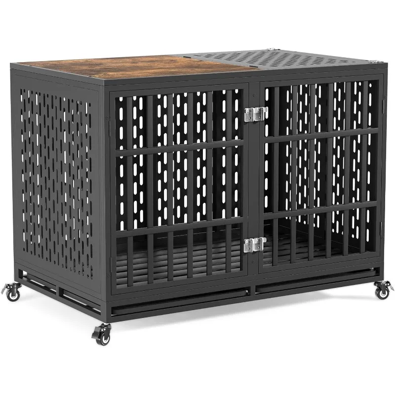 

Dog Crate Compatible with Optional Divider, Extra Large Kennel for High Anxiety Dogs, Indestructible Pet Cage Indoor