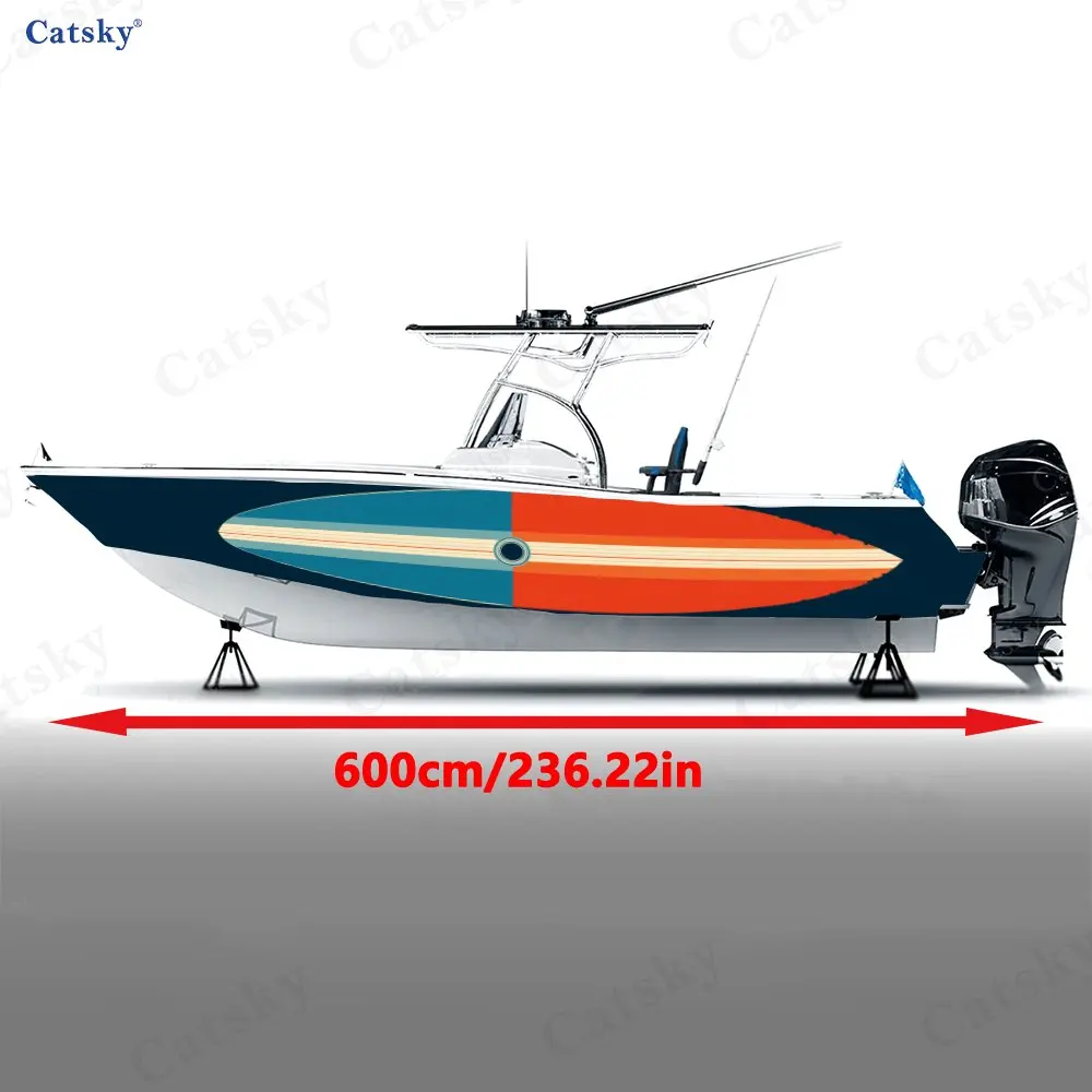Vintage Surfboard Sunburst Boat Stickers, PVC Waterproof Durable Vinyl Wrap Decals for Fishing Boats, Durable and Stylish Design