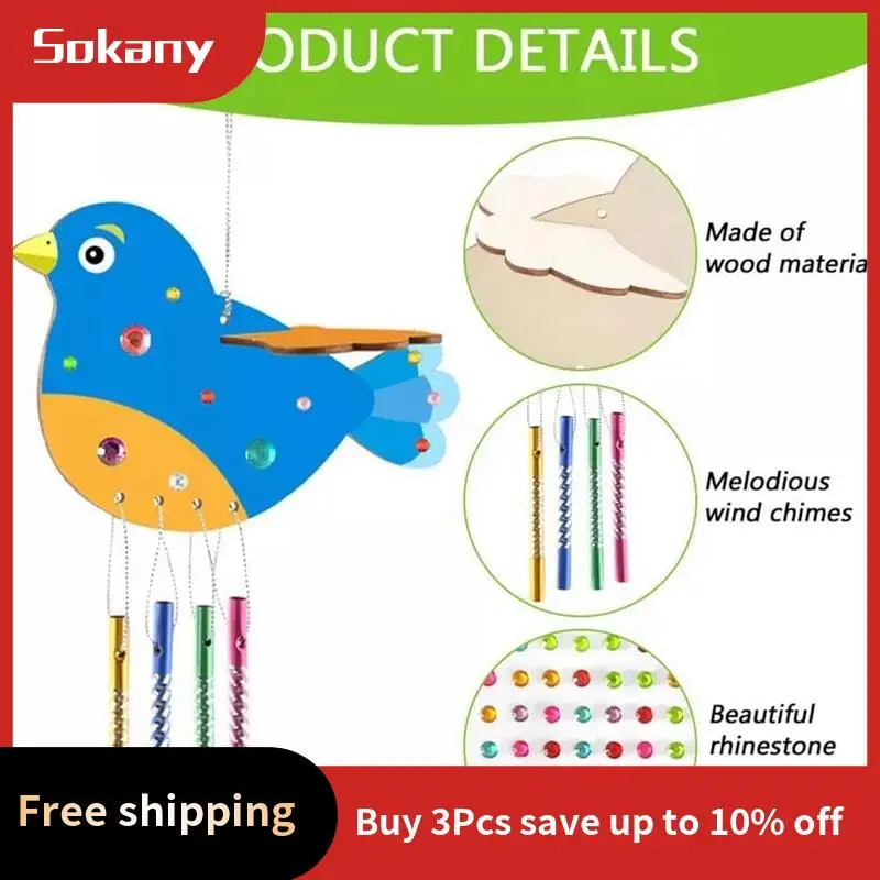 A59E-6 Pack Wind Chime Kits For Kids DIY Paint And Build Wooden Animal Crafts Set Birthday Gifts For Girls/Boys