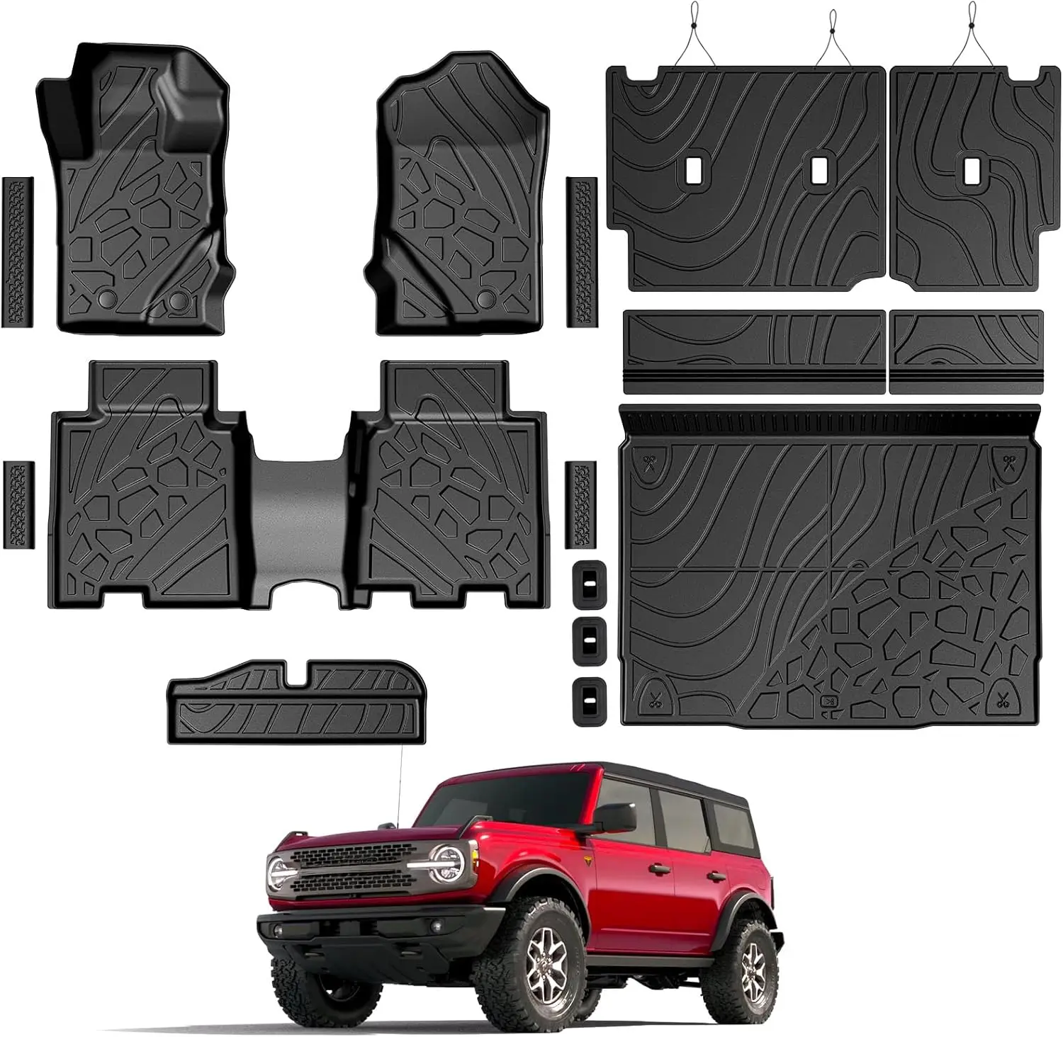 

Floor Mats for Ford Bronco 2021-2026, All Weather Floor Mats Trunk Cargo Liner with Backrest Protectors and Door Sill Guards Acc