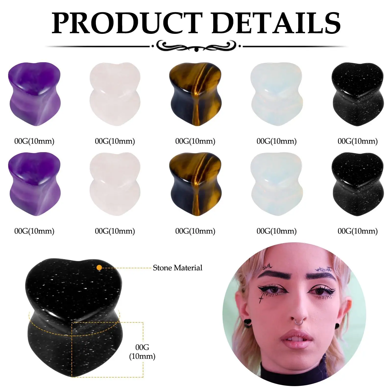 2Pcs Ear Hypoallergenic Expander Stretching Ear Plugs Tunnels Multicolor Single Flared Earring Piercings Jewelry  for Men Women