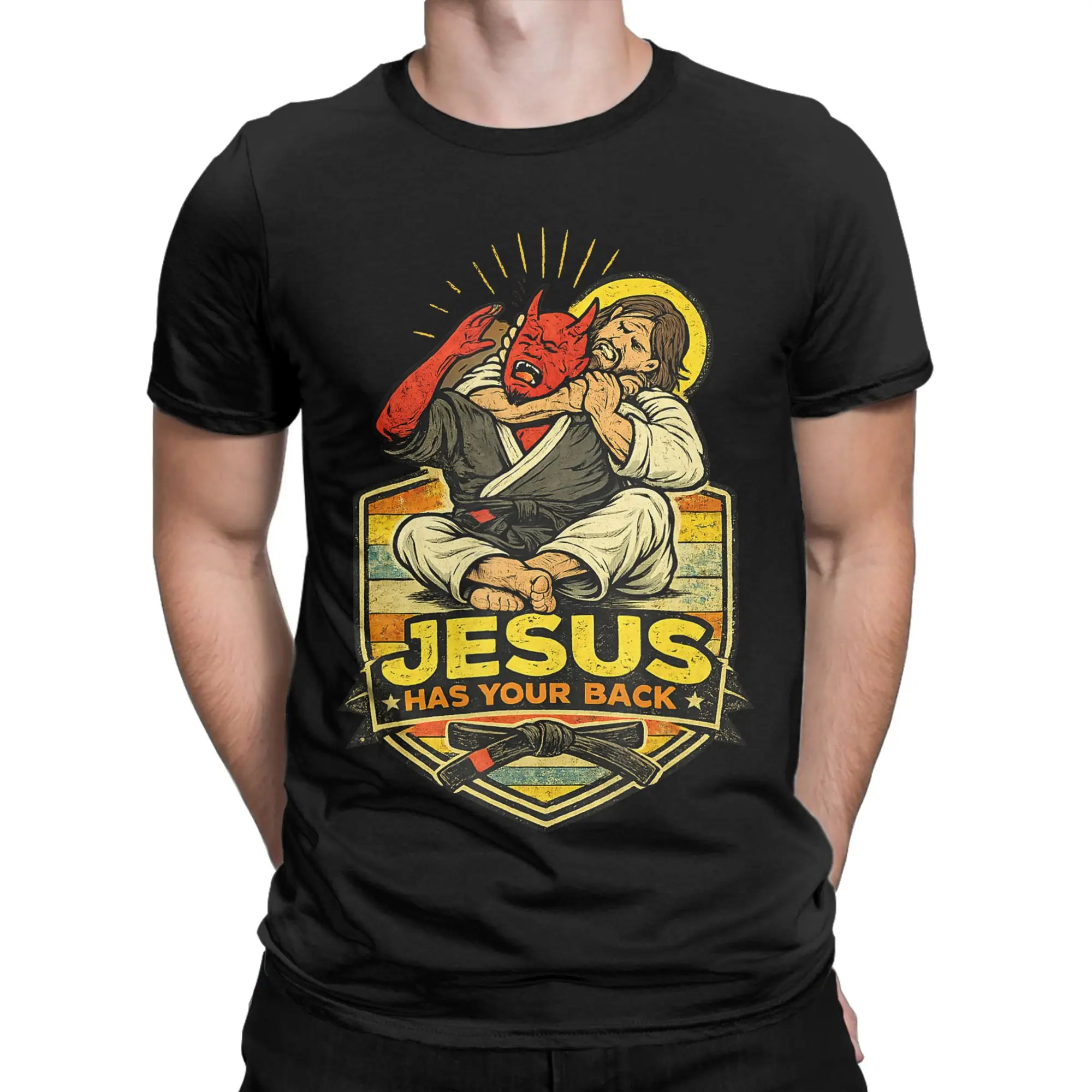 Jesus Has Your Back Jiu Jitsu Christian T Shirt Beach  Harajuku T Shirts Couple Cotton Oversized Clothing Short-Sleeved Tshirt