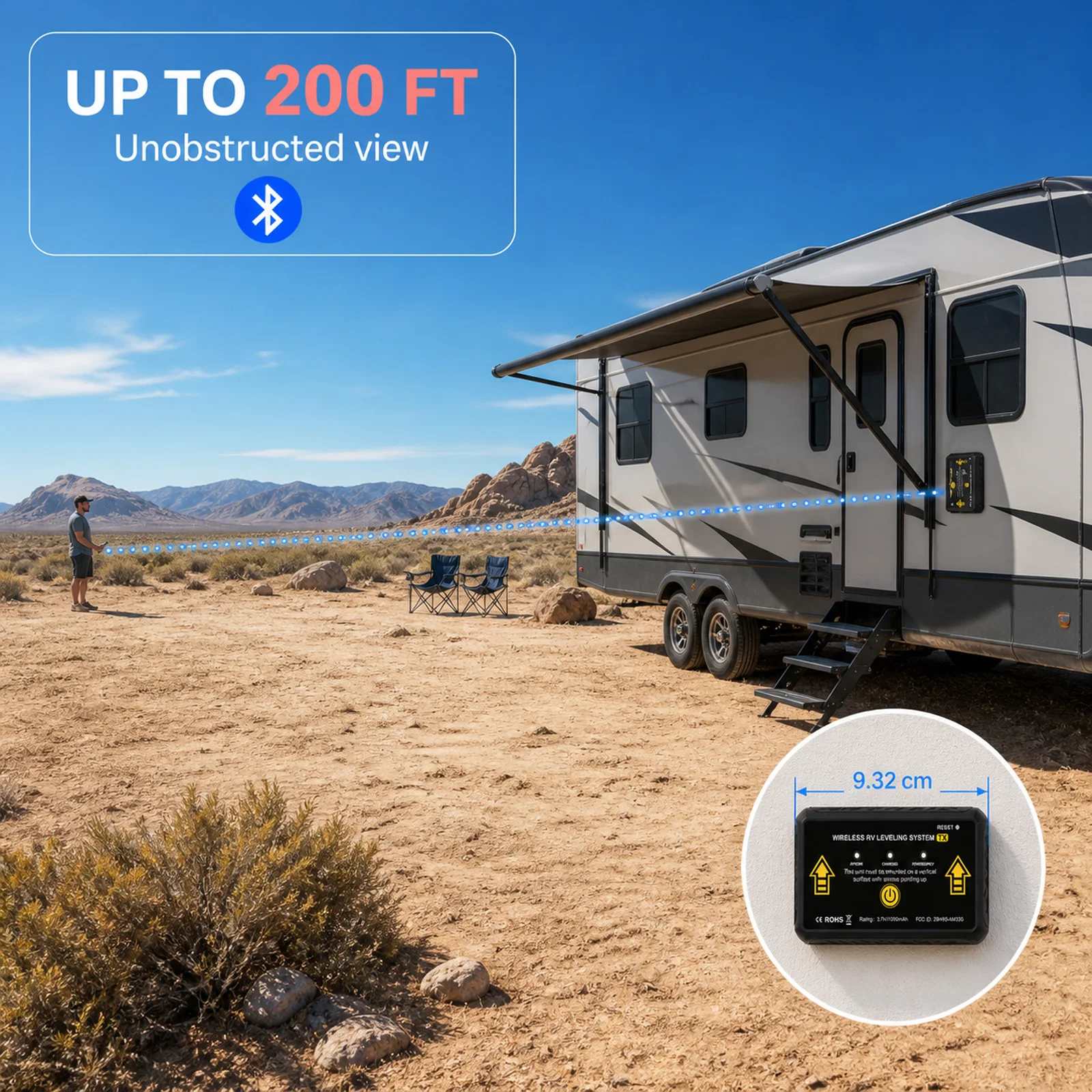 Drahtloses RV-Nivelliersystem AM350-X Bluetooth-Wohnmobil-Nivelliersystem App Echtzeit-Neigungs- und Rollenkontrolle für Wohnmobile und Anhänger – Detail 5
