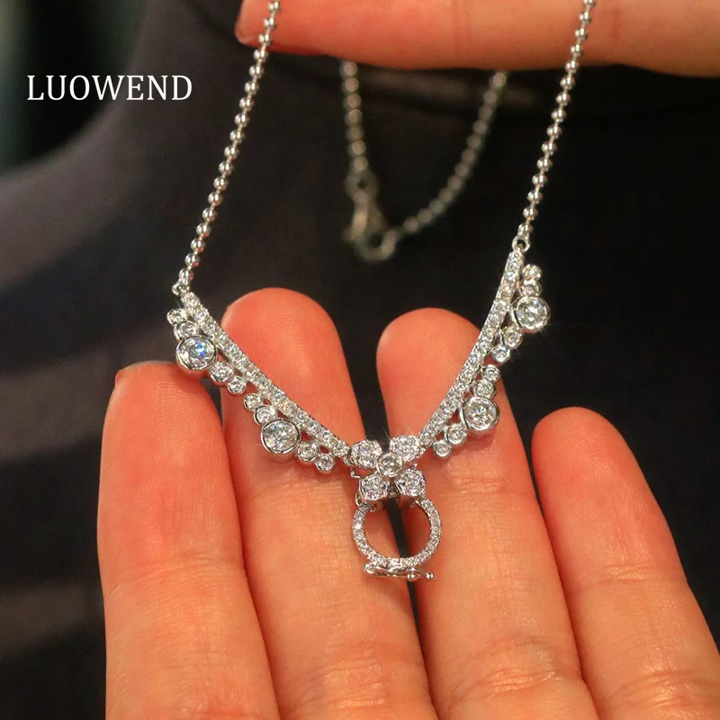 

LUOWEND, 100% белое золото 18 карат, роскошное элегантное ожерелье с подвеской из натурального бриллианта 1,20 карата для женщин, изысканные ювелирные изделия