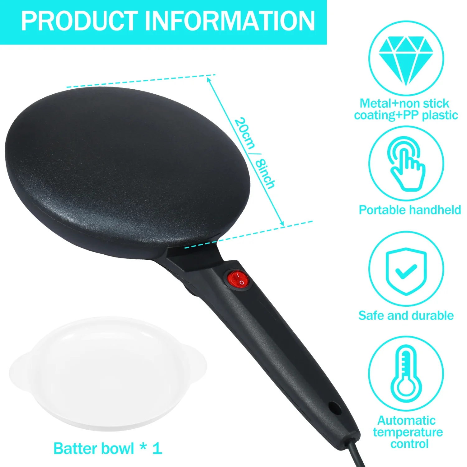 Crepe Frying Pan Breakfast Toast Bread Baking Pan Thermostat Control Nonstick Pan Handheld Pancake Maker Cooking Tools