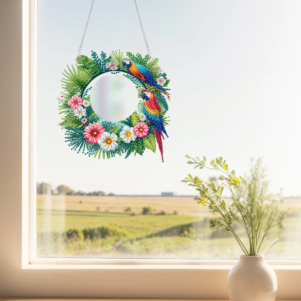 

2D Flat DIY Sunflower Parrot Hanging Mirror Diamond Art Kits Wall Door Decoratio