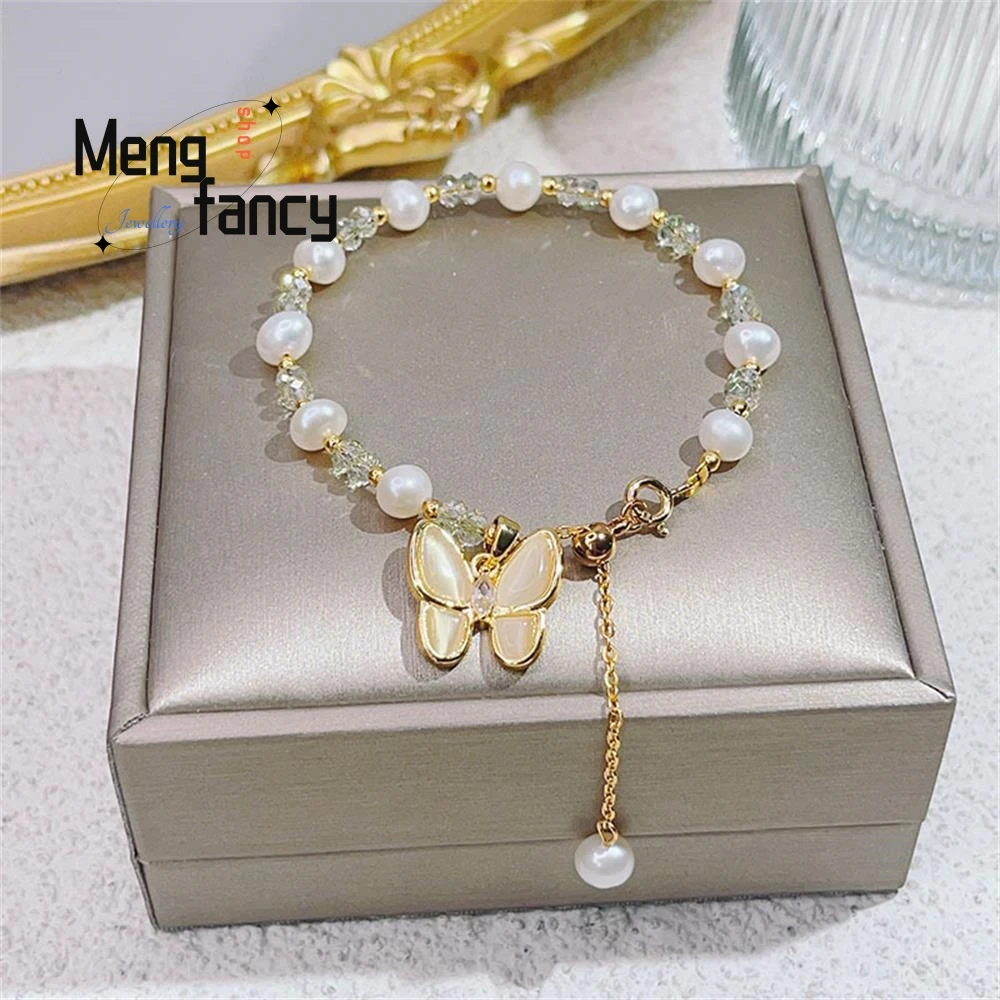 

Charm Natural Pearl Butterfly Super Flash Crystal Beaded Senior Sense Light Luxury Fashion Boudoir Bracelet Fashion Fine Jewelry