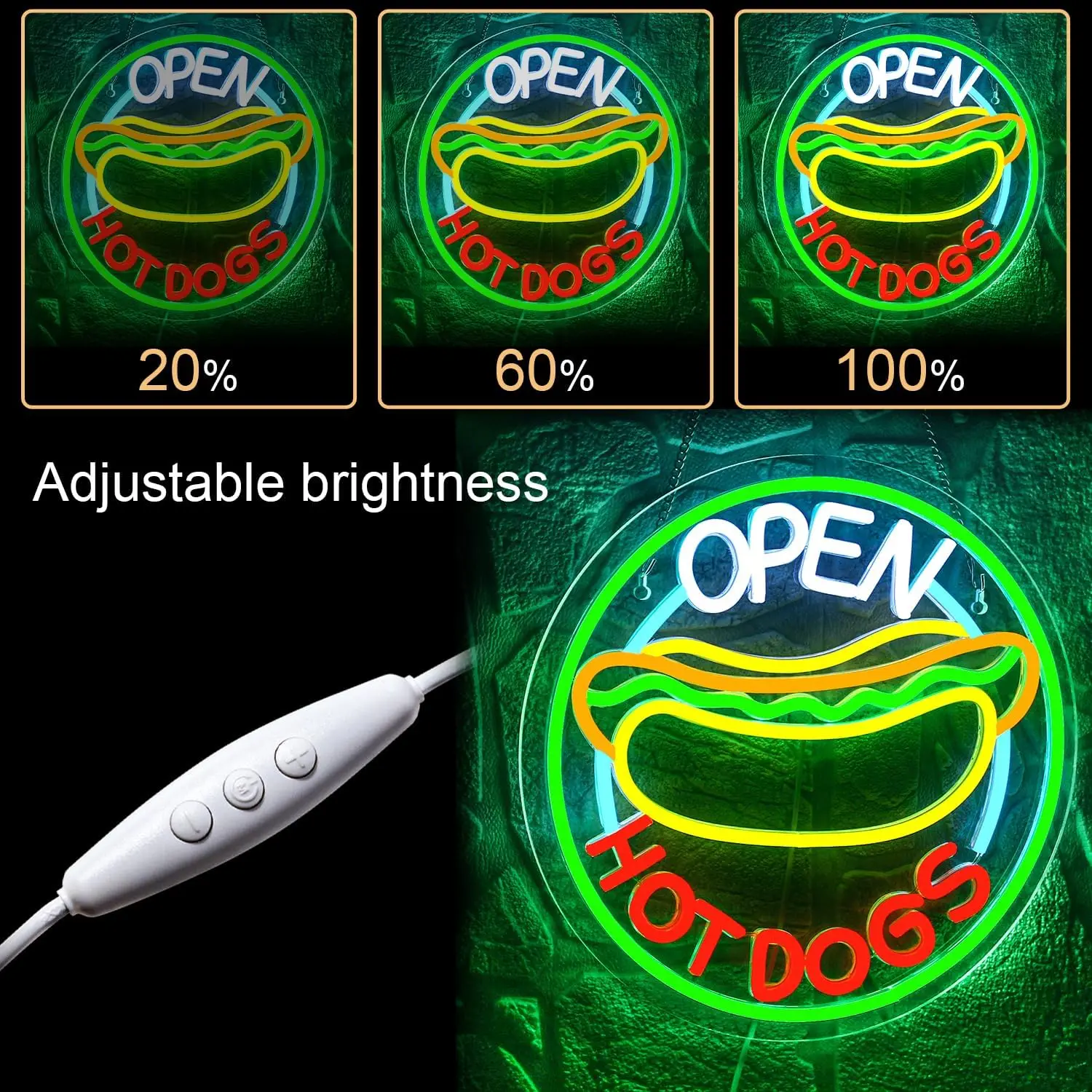 Hot Dogs Neon Signs Open Signs Wall Decor for Business  Window With Adjustable Brightness Suitable Hot Dog Store Cafeteria