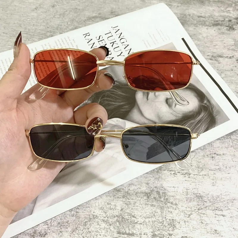 Fashion Retro Small Rectangle Sunglasses Vintage Metal Square Frame Colorful Lens Sun Glasses Men Women UV400 Eyewear