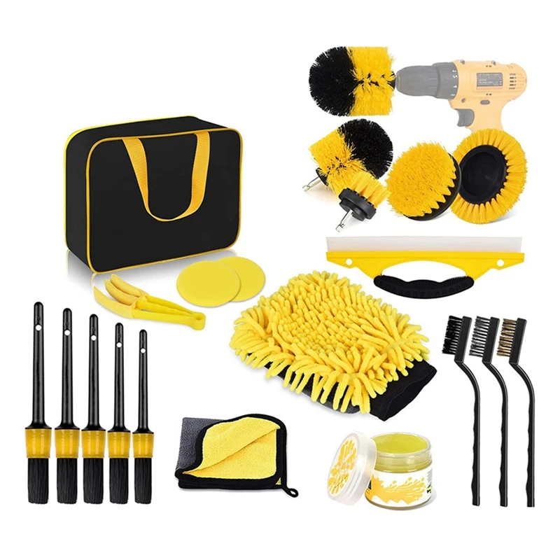 Drill Cleaning Brush Attachment Set Power Scrubber Brushes Tool Kit Yellow Plastic For Clean Car Wheel Tire