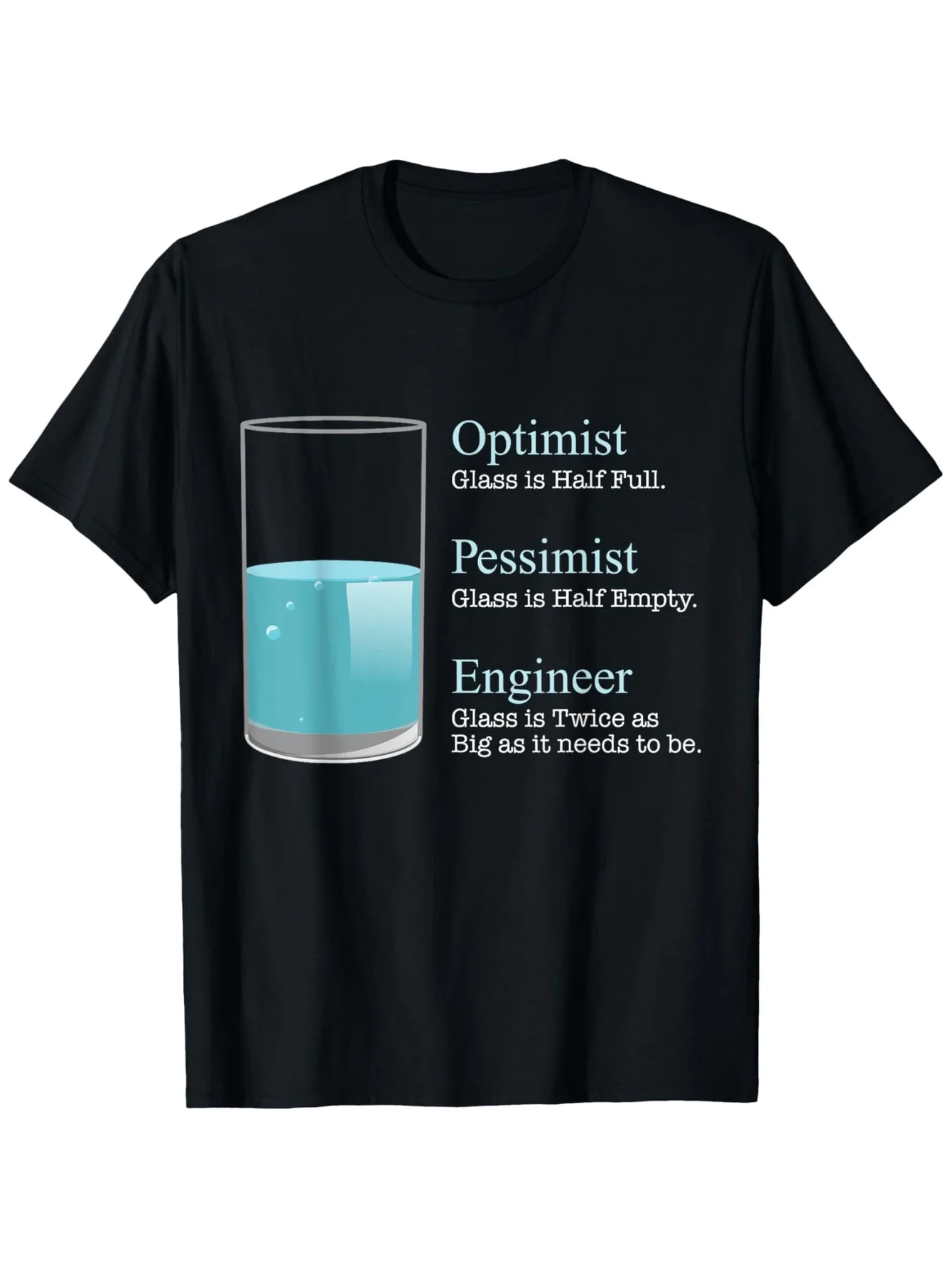 Optimist Engineer Pessimiste Humor T-shirt graphique - 100% coton 220 g/m2 T-shirt décontracté unisexe lourd pour hommes et femmes
