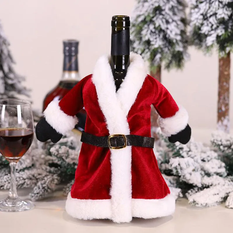 Creative Christmas Wine Bottle Cover Velvet Dress Clothes Set Wine Bottle Ornaments Bag Xmas Party Dinner Table Decoration Gifts