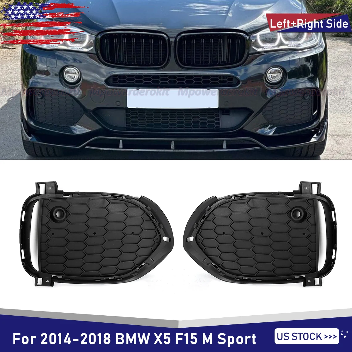 

For BMW X5 F15 M Sport 2014-2018 Closed Honeycomb Mesh Front Fog Light Grilles 51118064635 + 51118064636