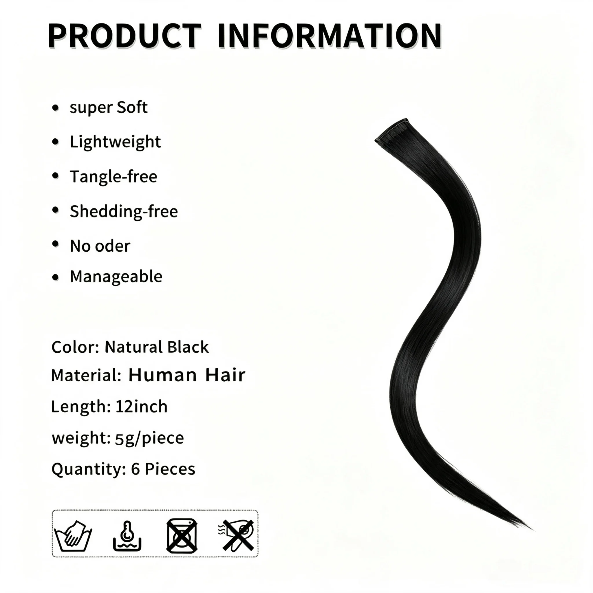 6pcs Clip-In Hair Extensions Long Straight Hairpieces Heat-Resistant & Durable for Women Everyday Styling Versatile Hairpiece
