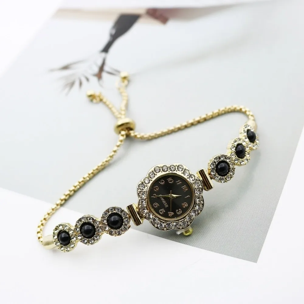 Casual Rhinestone Women Quartz Watch Flowers Heart-shaped Bracelet Watch Pull-Open Pink Ladies Wristwatches Gifts