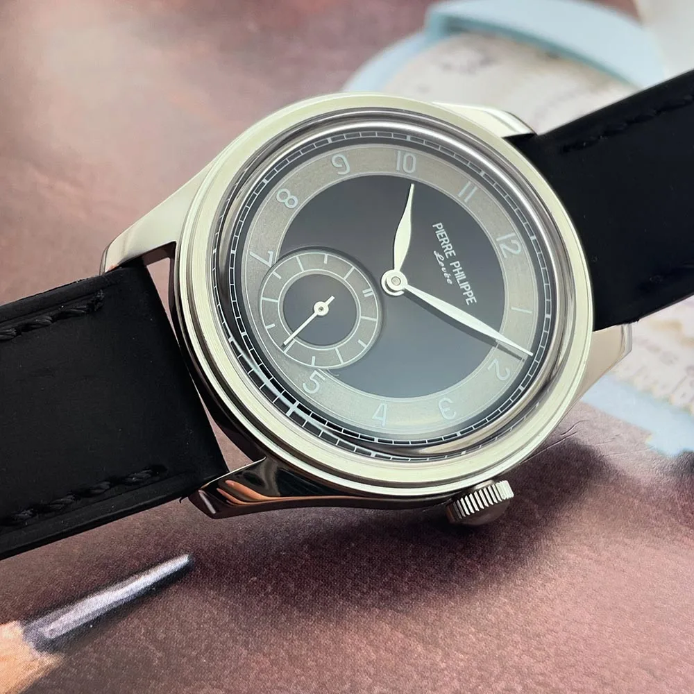 ใหม่ PIERRE PHILIPPE สวมใส่อย่างเป็นทางการนาฬิกาสีดํา Dial Retro Arrow Pilot นาฬิกาผู้ชาย Manual Hand Wind นาฬิกา ST17