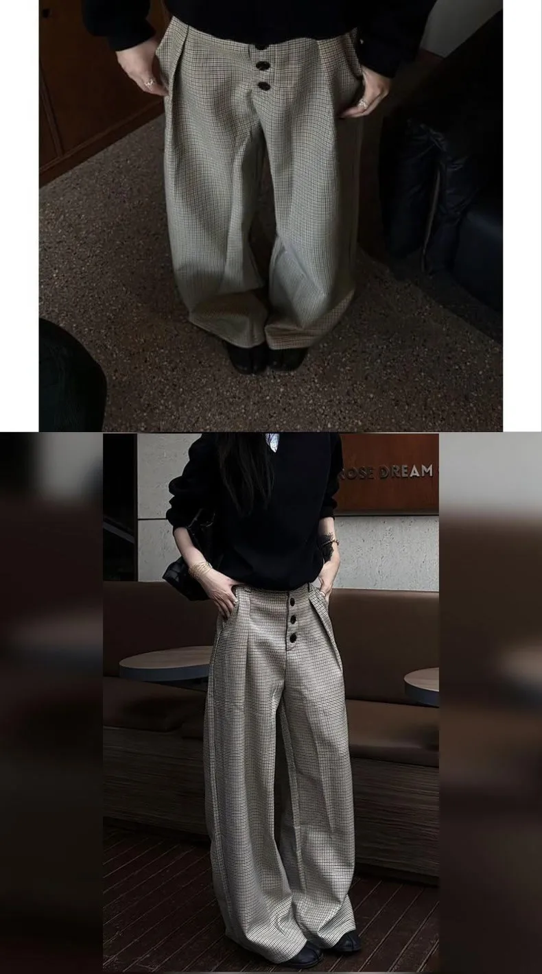 Arbeitshosen im Old Money Stil: Weite Hosen für Herren mit Hoher Taille, Eleganter Fallform, Karierte Anzughosen, Streetwear, Lockere Anzughosen Frühling 2026 – Detail 4
