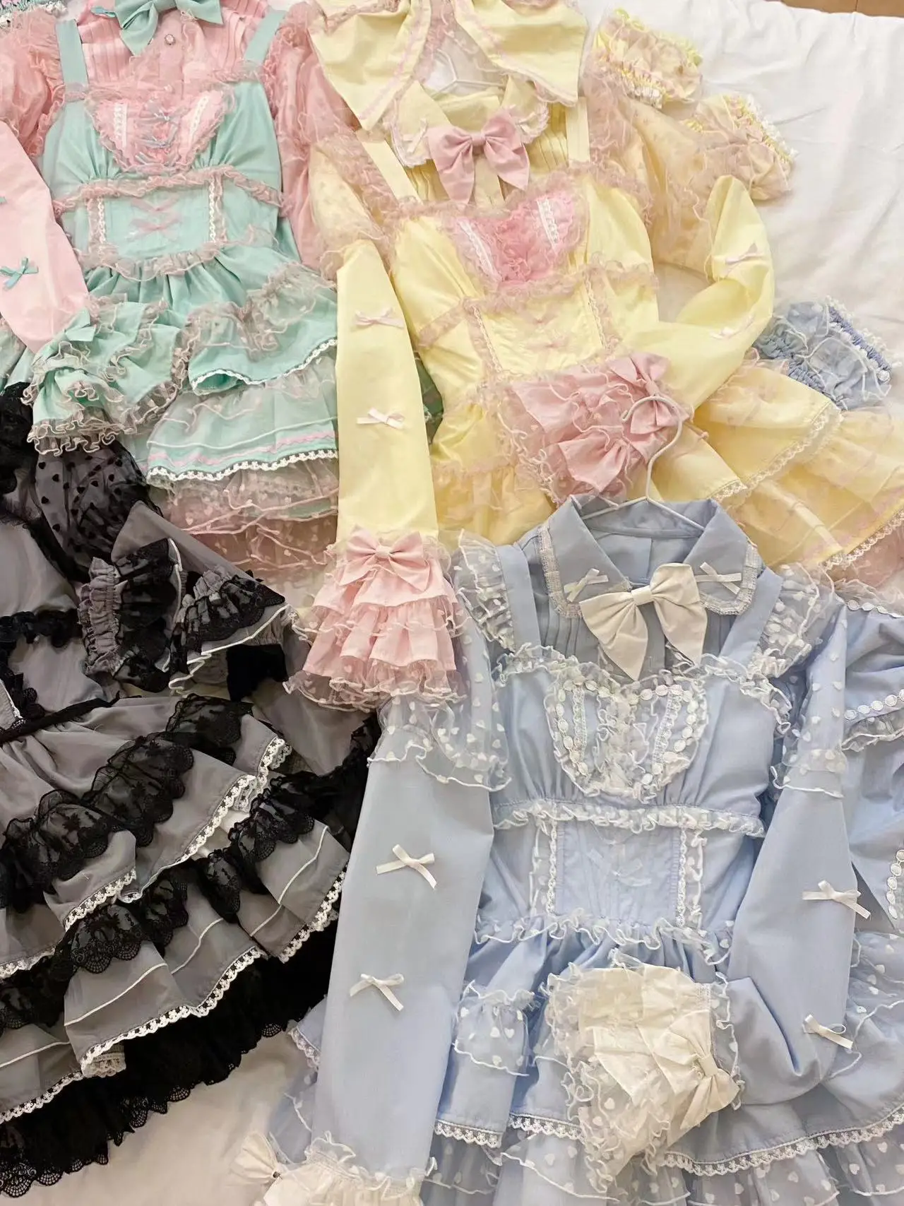 Original Sweet Lolita Style Dress Set New Spring and Autumn Women's Sweet Long Sleeve Shirt Blouse JSK Sling Dress Set Outfits