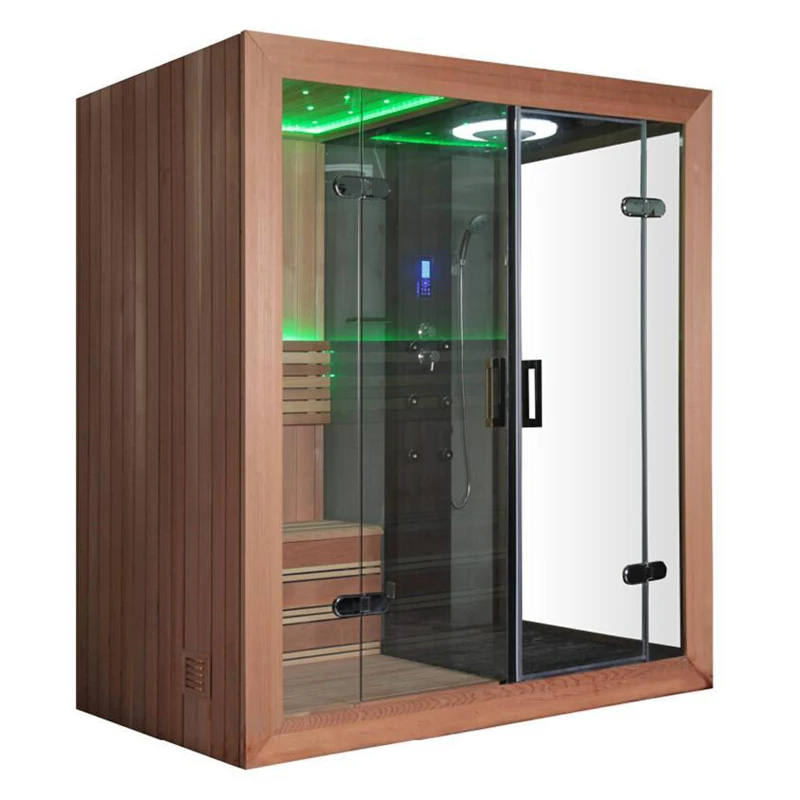 Luxury Modern Electric 2-Person Red Cedar Solid Wood Bathroom Steam Sauna Room Intelligent Control Transom Windows Shower for
