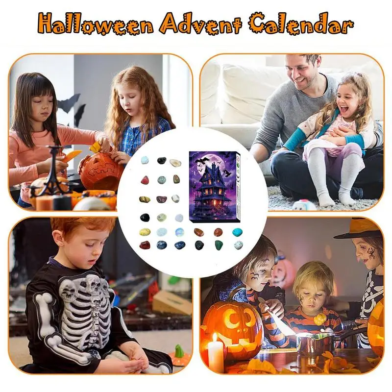 Halloween Advent Countdown Kalender 24 Tage Edelstein 2024 Kalender Advent Horror Ornamente für Festival Home Tisch dekoration