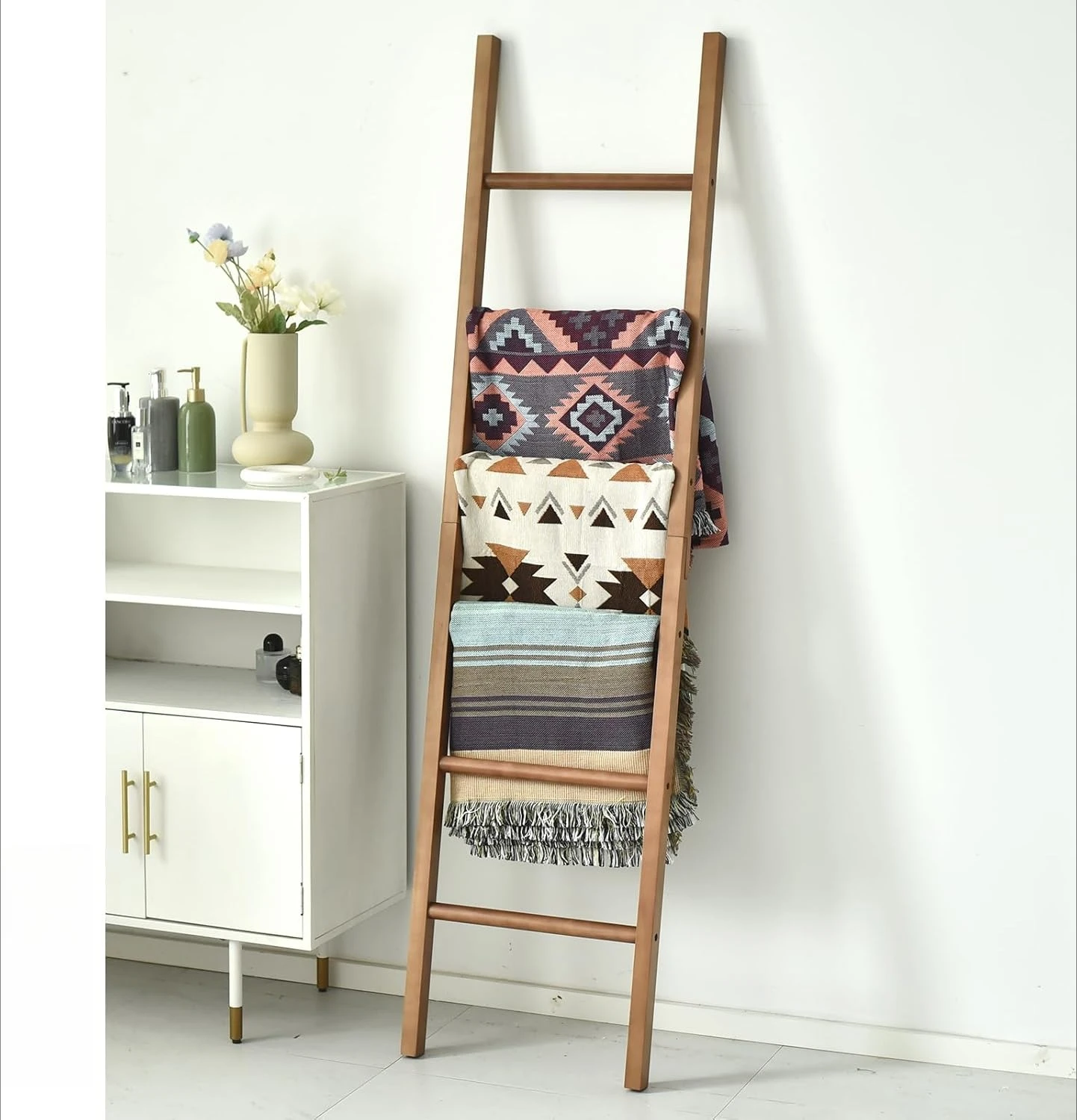 

6-футовая деревянная натуральная лестница для одеял, декоративная настенная лестница для гостиной, держатель для одеял в фермерском доме, деревянная вешалка для полотенец в деревенском стиле