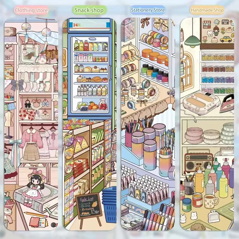 8 Style Immersive Scene-Creating Stickers Multi-Scene Miniature Store Material Stickers DIY Journal Decoration Materials