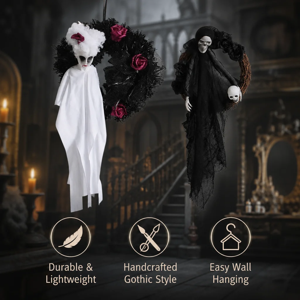 Halloween Skeleton Ghost Wreath Door Hanging Ghost House Horror Decoration Pendant Props