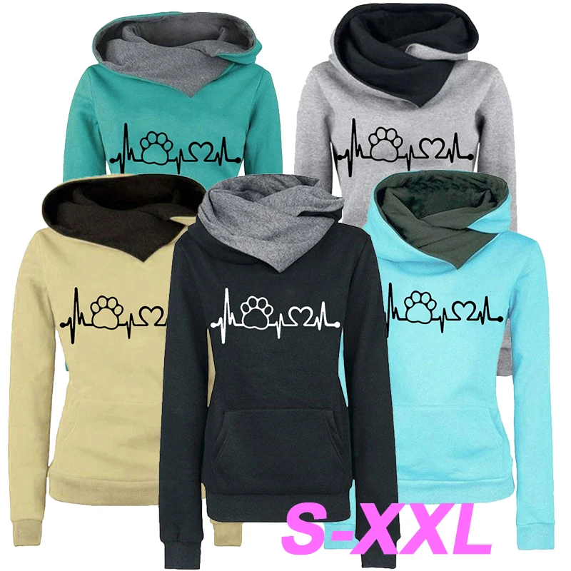 

Women's Fashion Sweater Women's Sports Sweater Dual Color Printed Hooded Sports Hoodie Pullover Hooded Sweater Plus Size S-2XL